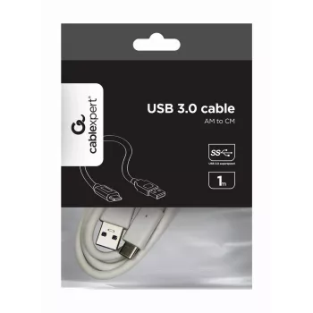 USB dátový kábel Gembird USB A na USB C 1 m, USB 3.2 Gen 1, biela