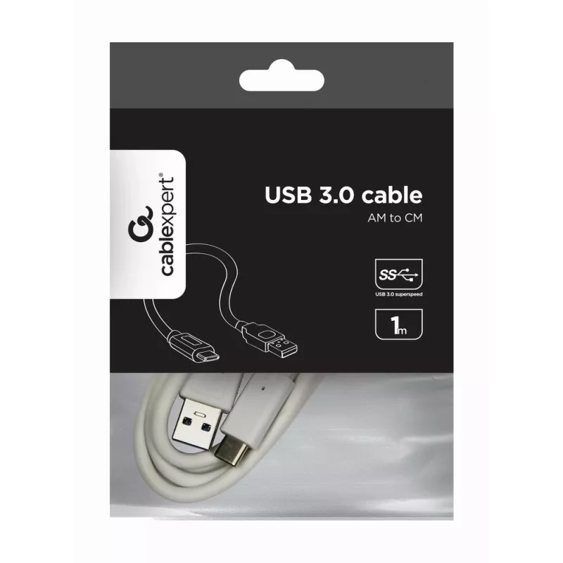 USB dátový kábel Gembird USB A na USB C 1 m, USB 3.2 Gen 1, biely