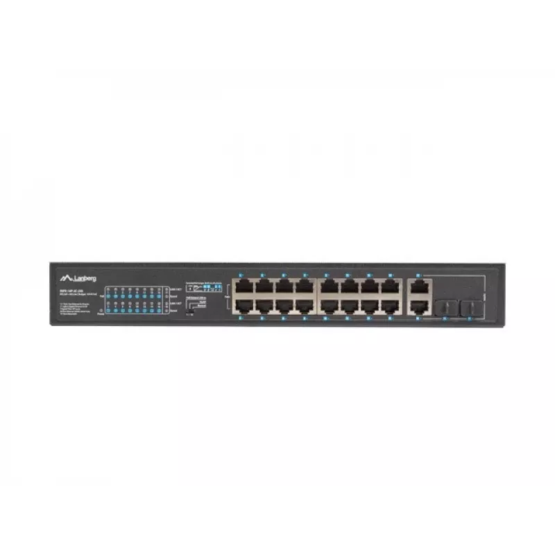 Lanberg RSFE-16P-2C-250 nespravovaný PoE+ prepínač, 16x 10/100 PoE+, 2x Gigabit Combo, 250 W, 1U rack