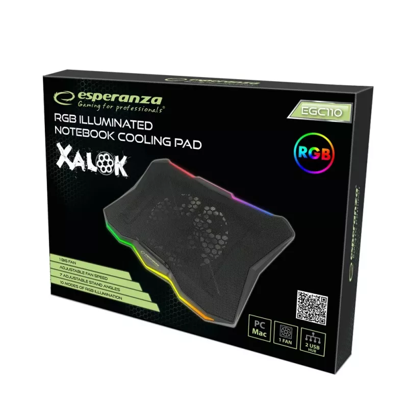 Esperanza EGC110 Xalok herná RGB chladiaca podložka pod notebook 17" (43,2 cm), 800 ot./min, čierna