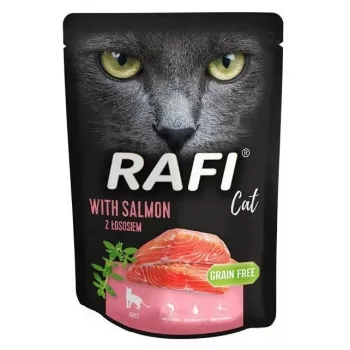 Mokré krmivo pre mačky Dolina Noteci Rafi Cat s lososom 300 g, dospelé mačky, 80 % vlhkosti, 9 % bielkovín