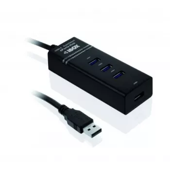 USB 3.2 Gen 1 Type-A 4-port hub IBOX IUH3FB, 5000 Mbit/s, čierny, 0,5 m kábel