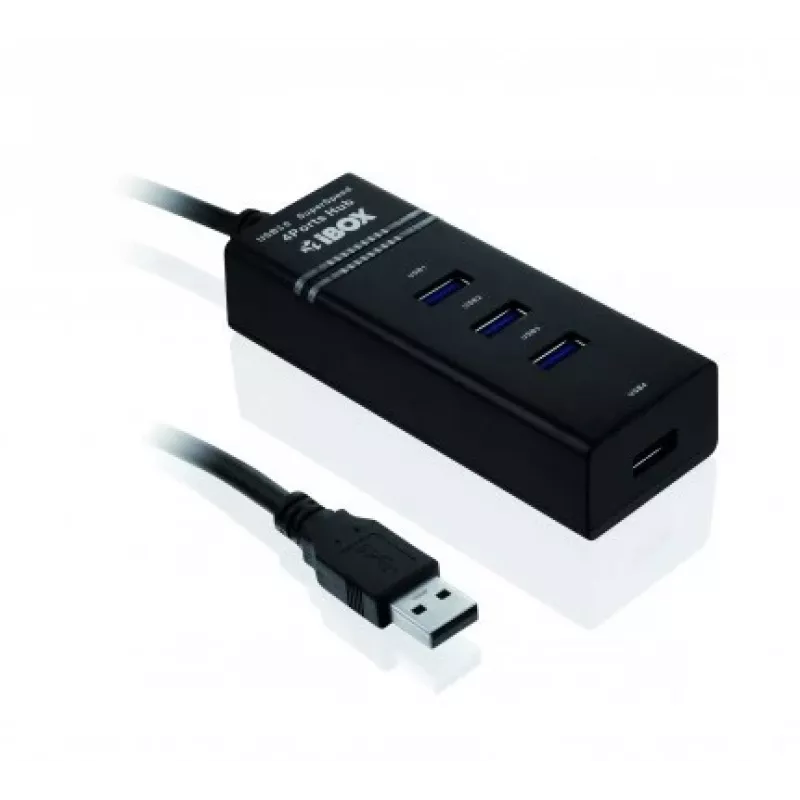 USB 3.2 Gen 1 Type-A 4-port hub IBOX IUH3FB, 5000 Mbit/s, čierny, 0,5 m kábel