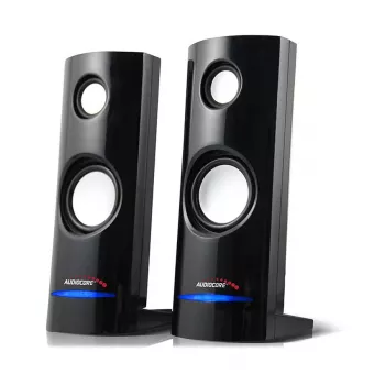 Káblový 2-pásmový PC reproduktor Audiocore AC860, 2.0 kanály, 4 W RMS, USB napájanie, 3,5 mm vstup, čierny
