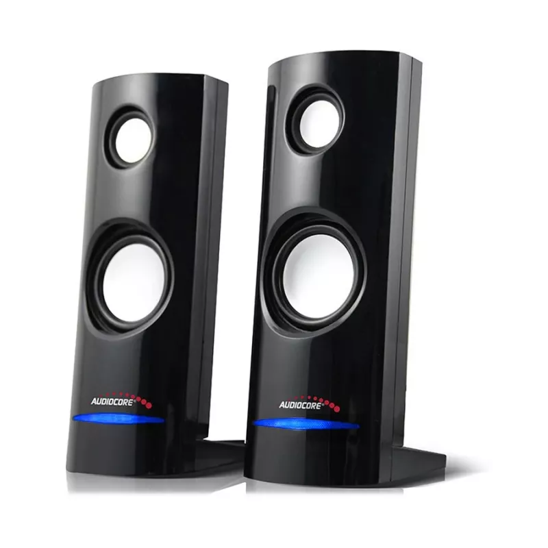 Káblový 2-pásmový PC reproduktor Audiocore AC860, 2.0 kanály, 4 W RMS, USB napájanie, 3,5 mm vstup, čierny