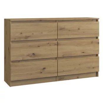 Top e shop M6 120 ARTISAN komoda, dubový vzhľad, 6 zásuviek, 1200×300×770 mm