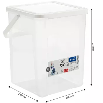 Plastová nádoba na prací prostriedok Rotho Basic 9 L model 1770101100RP, biela, veko, otvor na zavesenie