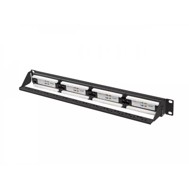 Patch panel 1U LANBERG PPUA-1024-B, 24 portov, Cat6a, U/UTP, 1U rack, hĺbka 102 mm, kov, čierny