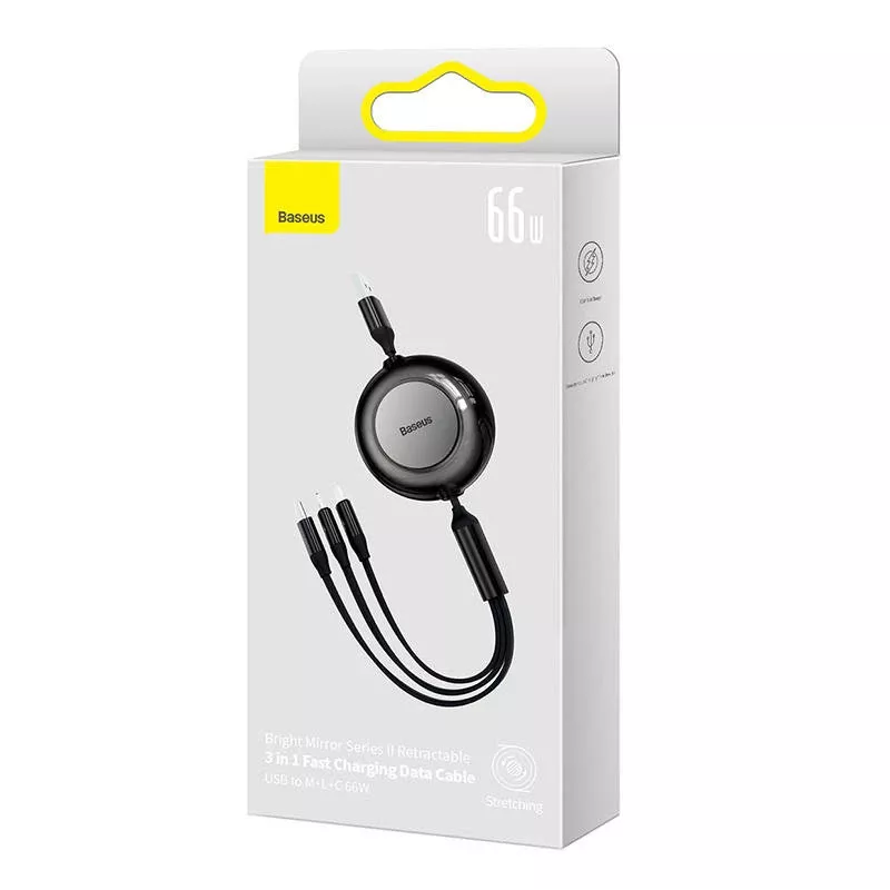 Baseus CAMJ010101 Bright Mirror 2 Series kábel USB 3v1, 66 W, 1 m, čierny
