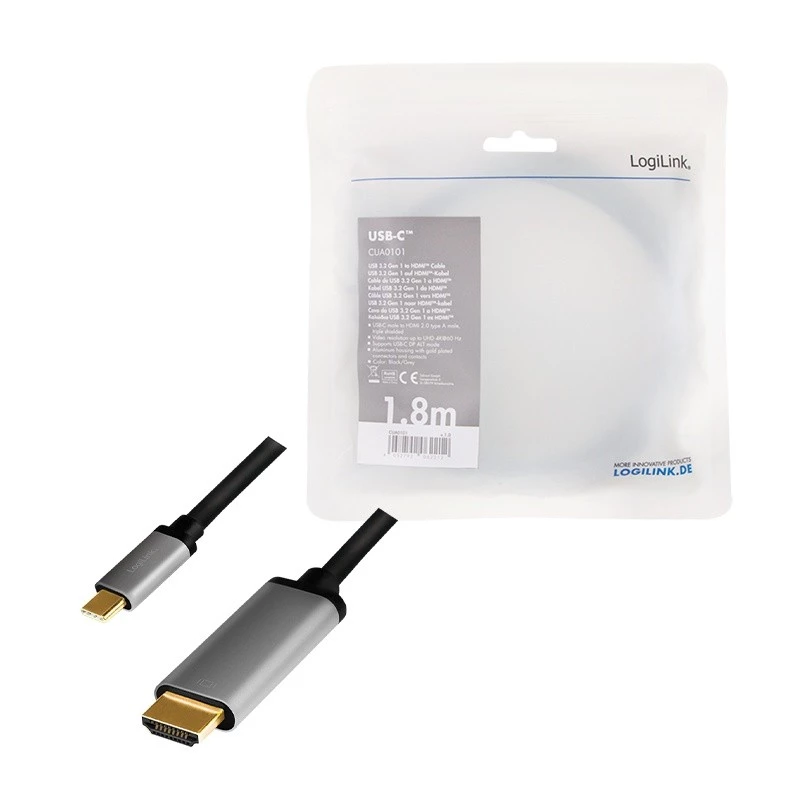 LogiLink CUA0101 USB 3.2 Gen1 Type-C na HDMI-A kábel 1,8 m čierna sivá