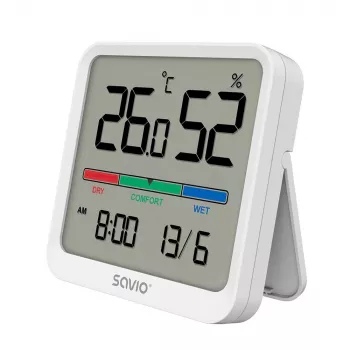 Senzor teploty a vlhkosti interiéru SAVIO CT-01/W, LCD displej, -10–55 °C, 10–99 % rF, batéria CR2032
