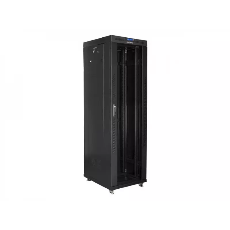 Lanberg FF01-6842-12BL 19-palcová voľne stojaca serverová skriňa 42U, 600x800 mm, sklenené dvere, LCD, IP20, na zloženie, čierna