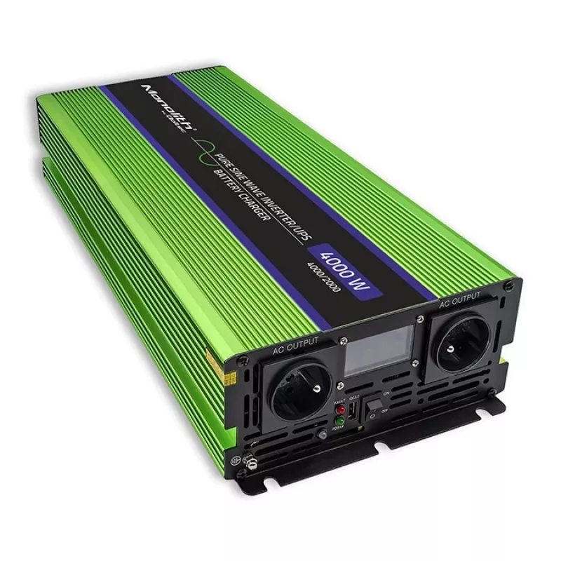 Qoltec Monolith menič napätia | nabíjanie batérie | UPS | 2000W | 4000W | 12V na 230V | čistá sínusovka | LCD čierno-zelený