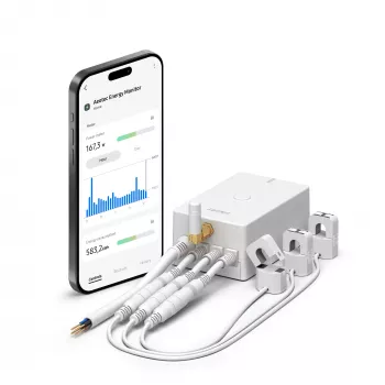Merač energie AEOTEC AEOEZWA046C3A60 — trojkliešťový 60 A so Z-Wave pre jednofázové alebo trojfázové monitorovanie