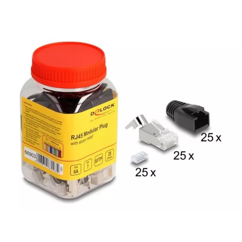 DeLOCK 66903 káblový spoj RJ-45 čierny kovový konektor samec 25 ks