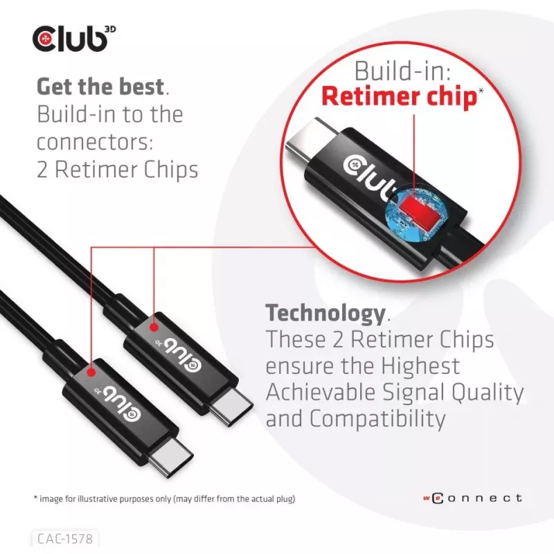 CLUB3D USB4 Gen3x2 Type-C obojsmerný kábel 8K60Hz, dáta 40Gbps, PD 240W(48V/5A) EPR M/M 2m / 6.56ft