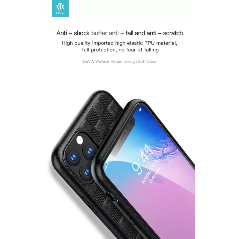 Mäkké puzdro Devia Woven2 pre iPhone 11 Pro, tkané štruktúrované ochranné puzdro, červená