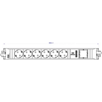 Bachmann STEP ALU zásuvkový pás, 6x Schuko + 1x USB nabíjačka, hliník