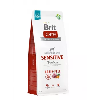 Suché krmivo pre psov Brit Care Grain-Free Sensitive 12 kg — zemiak a jelenina, dospelí psi, citlivý žalúdok, bez lepku a laktózy