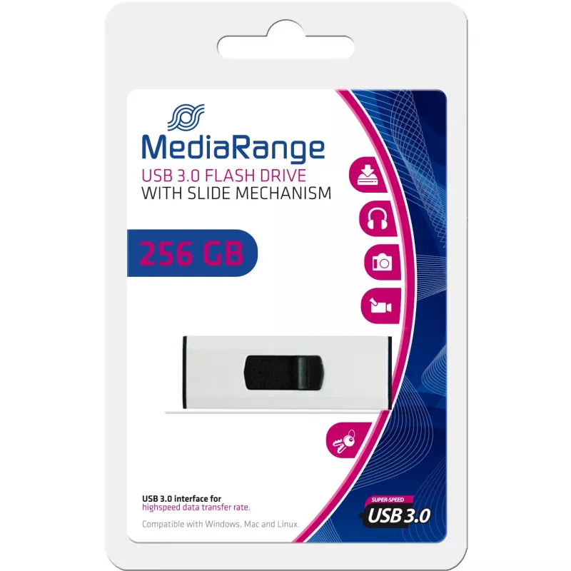 MediaRange - USB flash disk - 256 GB - USB 3.0 - čierny, strieborný (MR919)