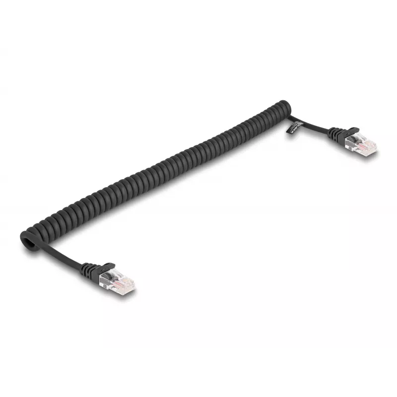 Sieťový kábel DeLOCK RJ45 špirálový kábel samec na samec Cat.5e 1 m čierny
