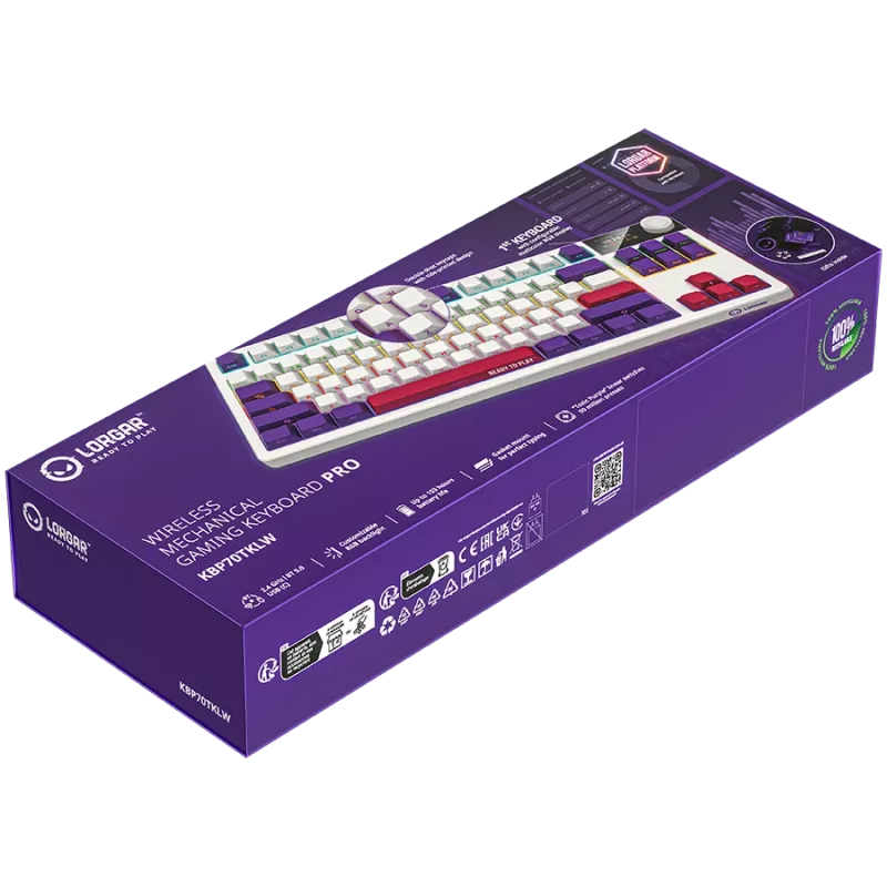 LORGAR KBP70TKLW, bezdrôtová TKL mechanická herná klávesnica Pro, biela, EN-layout