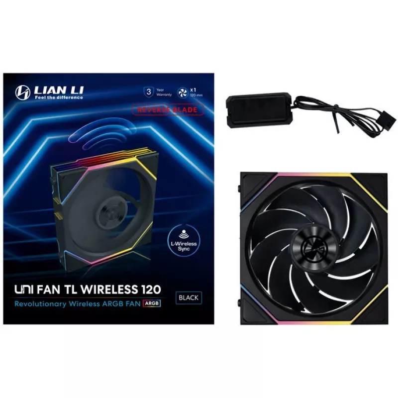 120mm ARGB PWM Wireless Reverse-Blade ventilátor Lian Li UNI FAN TL (bezdrôtový, PWM, Reverse Blade)