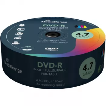 DVD-R MediaRange MR407 4,7 GB 16x Inkjet tlačiteľné 25 kusov