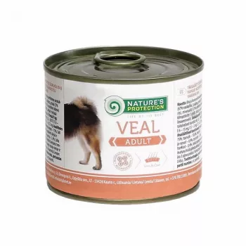 Mokré krmivo pre psov nature’s protection Adult Kalb 200 g — kompletné krmivo v konzerve pre dospelé psy, proteín 10,6 %, tuk 6,9 %, vlhkosť 75 %