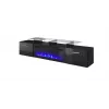 TV skriňa Cama Meble ROVA s elektrickým krbom, 190x37x48 cm, čierna/čierna lesklá