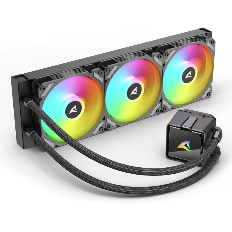 All-in-One kvapalinový CPU chladič Sharkoon S60 ARGB – 360 mm radiátor, 3×120 mm PWM ventilátory, čierny