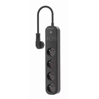 Predlžovacia zásuvka GEMBIRD TSL-PS-F4U-02 so 4 zásuvkami PL a USB nabíjačkou, čierna
