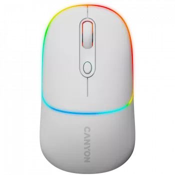 Canyon MW-22 CNS-CMSW22SW myš – 2-in-1 Bluetooth/2,4 GHz – optická – 800/1200/1600 DPI – 4 tlačidlá – RGB podsvietenie – nabíjacia – snehovo-biela