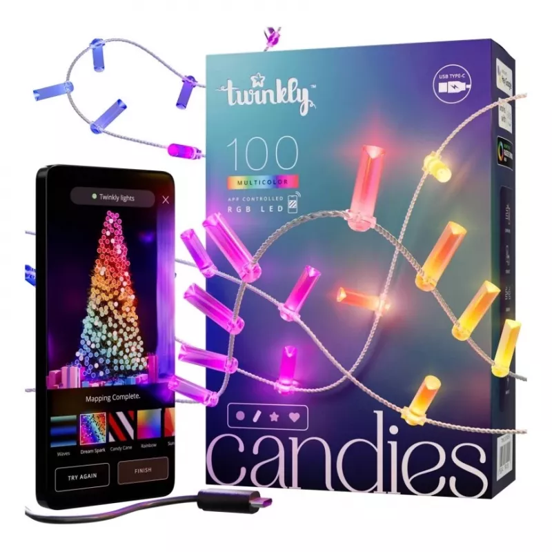 Twinkly Candies LED vianočné sviečky na stromček TWKC100RGB-T 6 m tvar sviečky