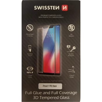 Tvrdený 3D full-glue ochranný kryt displeja SWISSTEN pre iPhone 11 Pro – čierny