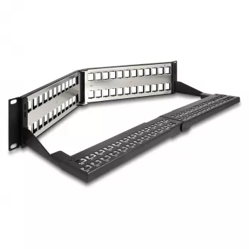 DeLOCK 19 inch Keystone patch panel 48 portov so zaisťovačom káblov 2U zahnutý čierny