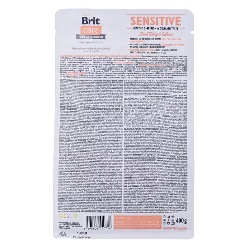 BRIT Care Grain-Free Sensitive morčacina a losos - suché krmivo pre mačky - 400 g