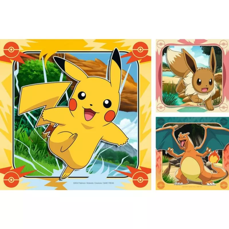 Puzzle Ravensburger Pikachu, Glurak a Evoli — 147 dielikov, od 5 rokov, 210 × ? mm
