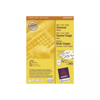 Avery - Etikety - biele - 42,3 x 70 mm, 2100 etikiet (100 listov x 21) (3652)