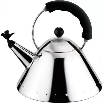 Alessi 9093 B kanvica s rukoväťou, nerezová oceľ, píšťala v tvare vtáka z čierneho PA
