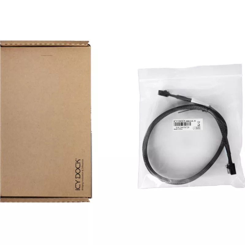 Kábel ICY DOCK MB414L-B MCIO 4i SFF-TA-1016 na MCIO 4i SFF-TA-1016, 0,5 m