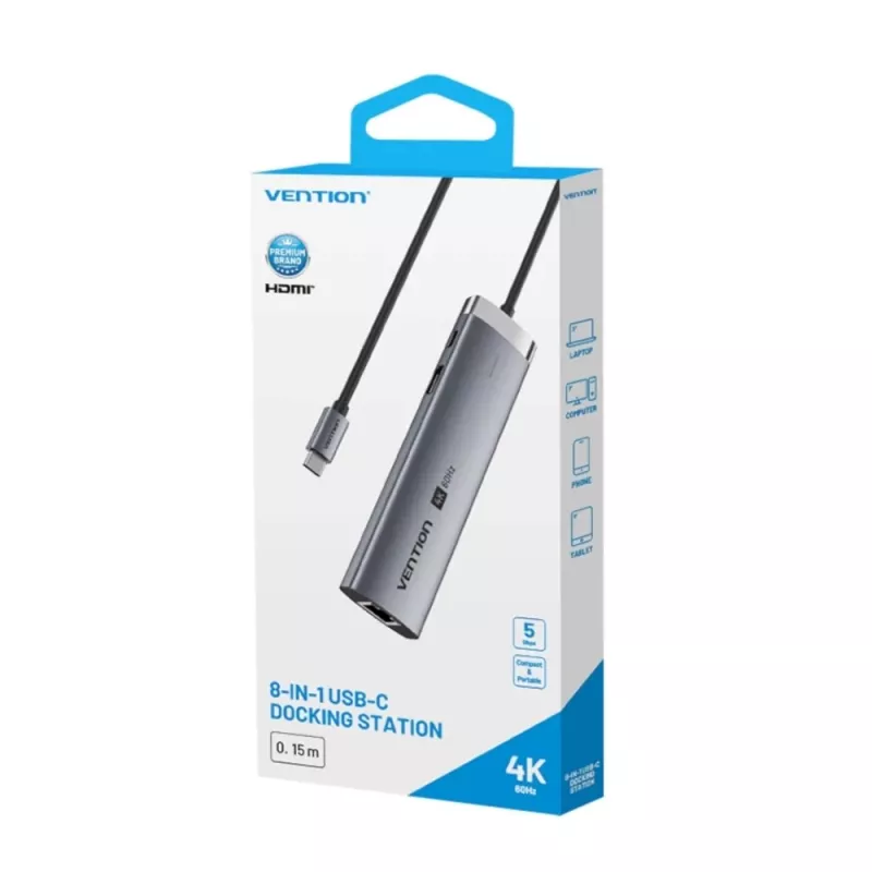 Vention USB-C 8-in-1 4K 60Hz 100W dokovacia stanica
