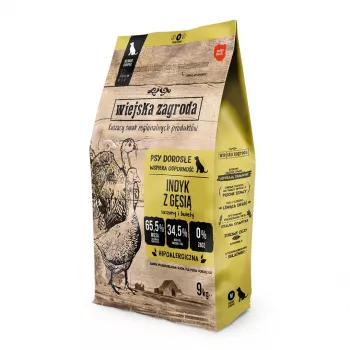 Suché krmivo pre psov wiejskazagroda moriak s husou M 9 kg — udržiavacie pre dospelých, stredné plemená, 31 % bielkovín, 20 % tuku, bezlepkové
