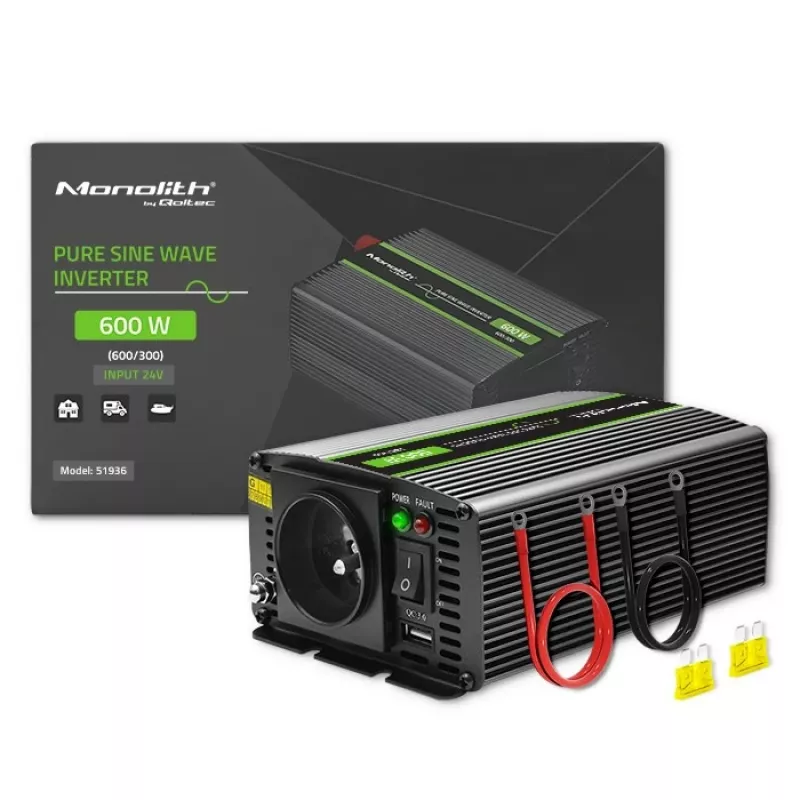 Qoltec Monolith napájací adaptér/menič do auta 600 W čierna