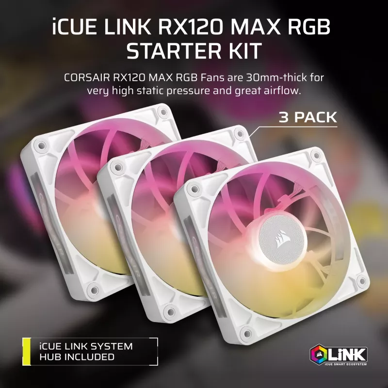 Corsair iCUE LINK RX120 MAX RGB 12 cm biely 3 ks 400-2000 ot/min