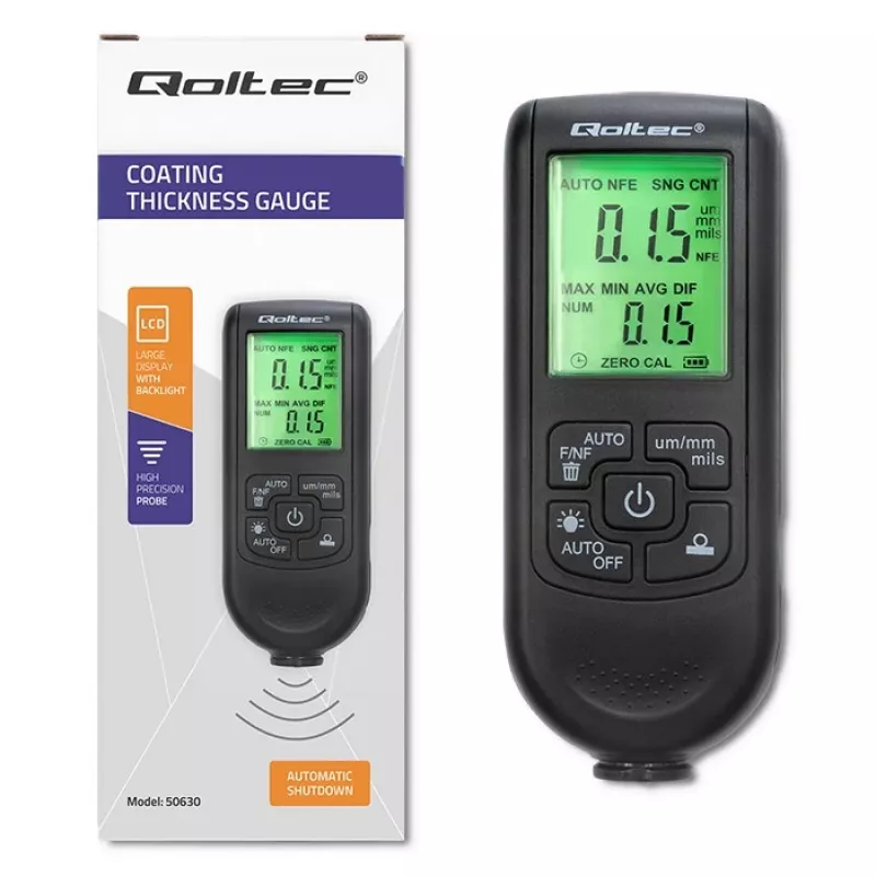 Qoltec merač hrúbky laku s LCD displejom | 0~2000 µm