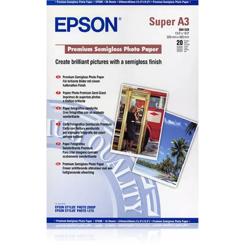 Epson Premium Semigloss Photo Paper, DIN A3+, 250 g/m², 20 listov