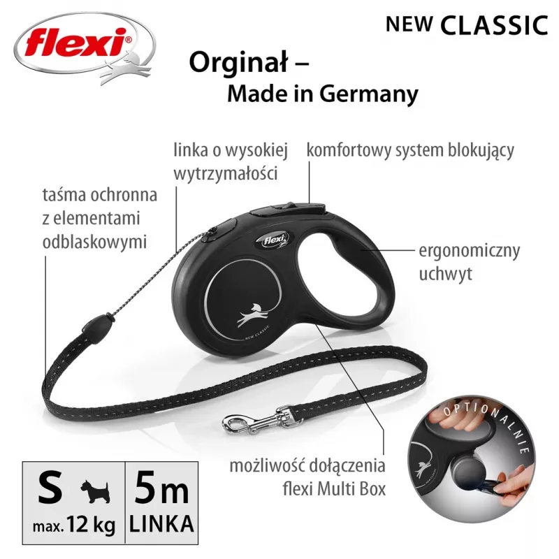 Flexi New CLASSIC 5 m čierne psie navíjacie vodítko