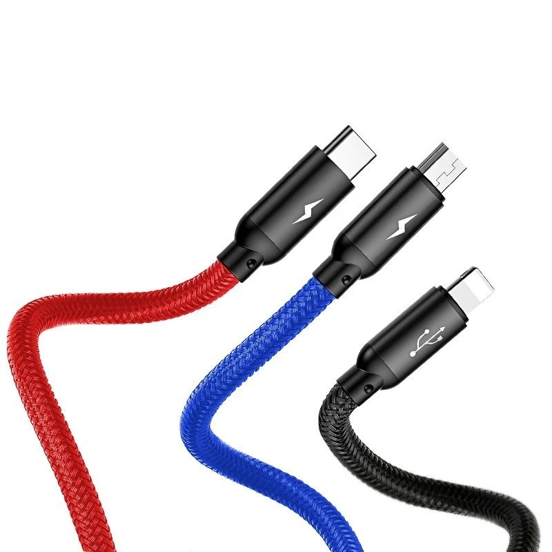 BASEUS Colorfone CAMLT-BSY01 USB kábel 1,2 m USB A 3 x USB C čierny, červený, modrý