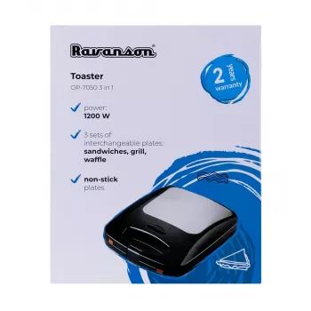 Ravanson OP-7050 3-in-1 sendvičovač, 1200 W, čierna/strieborná